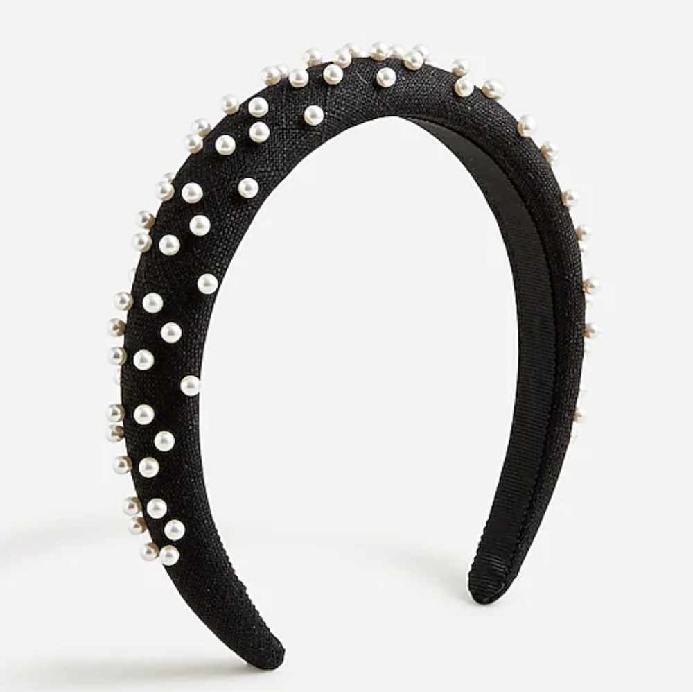 J.Crew pearl studded padded headband, black